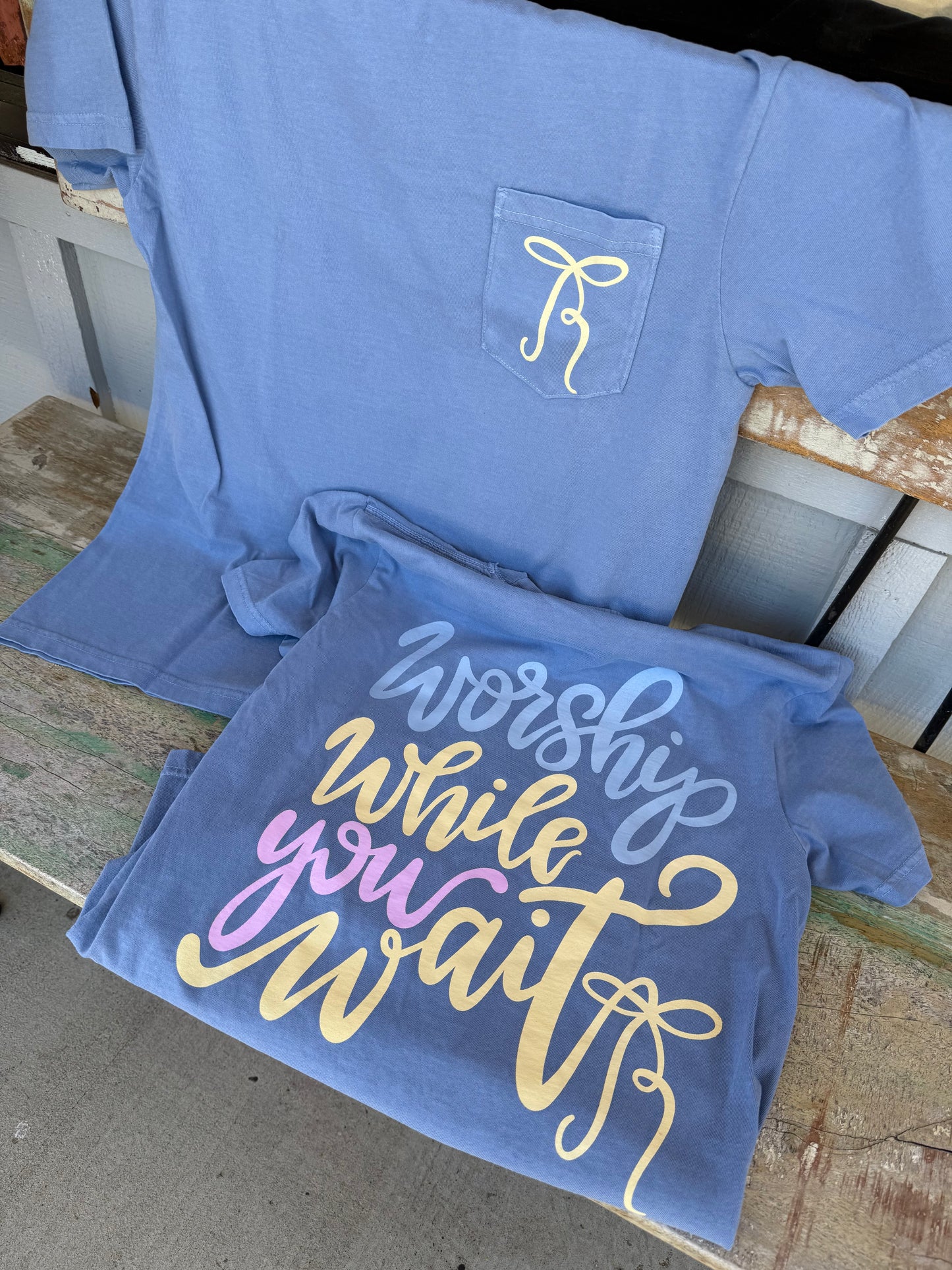 Worship While You Wait- Washed Denim CC