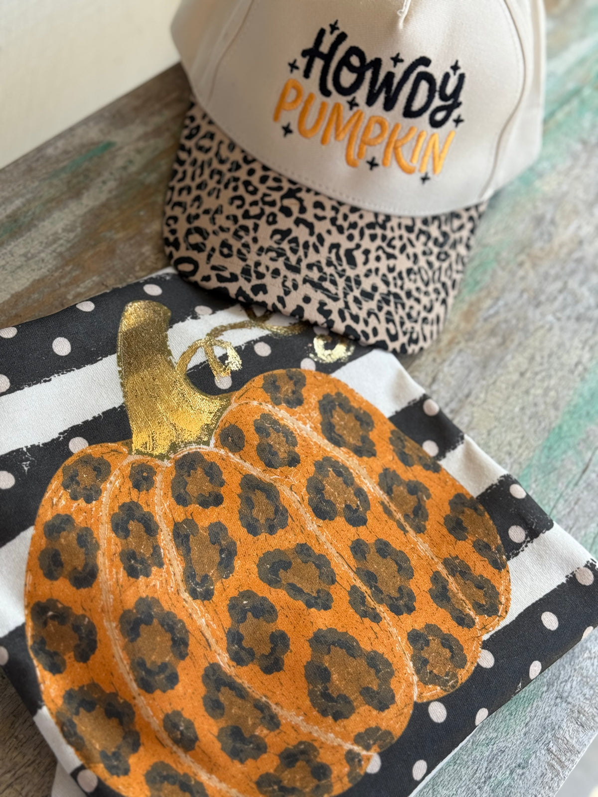 Leopard Pumpkin with Gold with  Hat!