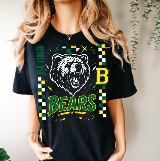 Bears Checkered on Black Tee