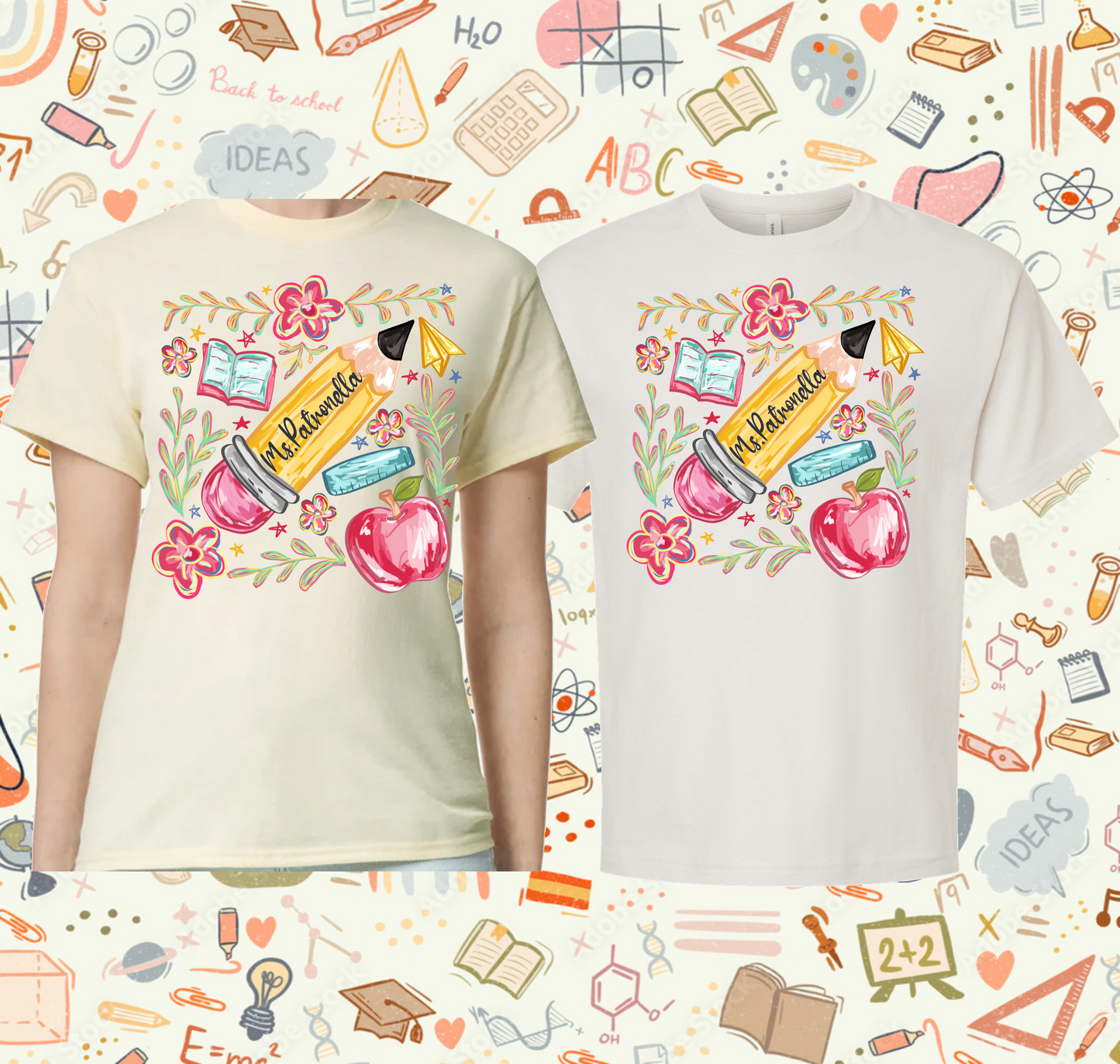 Custom Name Teacher shirt- Floral Pencil