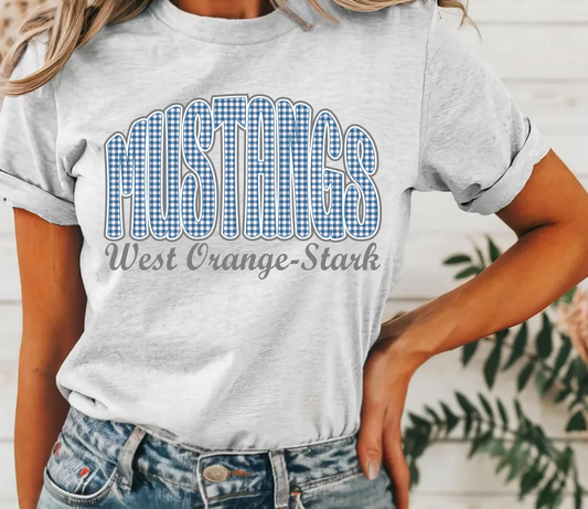 Mustangs Gingham Curved Tee